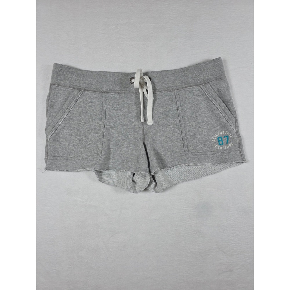 Aeropostale Sweat Shorts 87 Logo Raw Hem Size M Gray Loungewear Y2K Athleisure